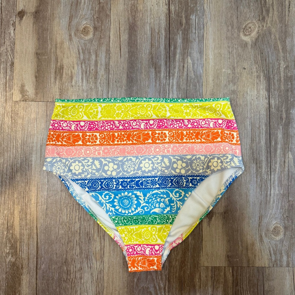 Boden Girls High Waisted Bikini Bottoms Rainbow Floral Stripe Multi Color 9-10Y